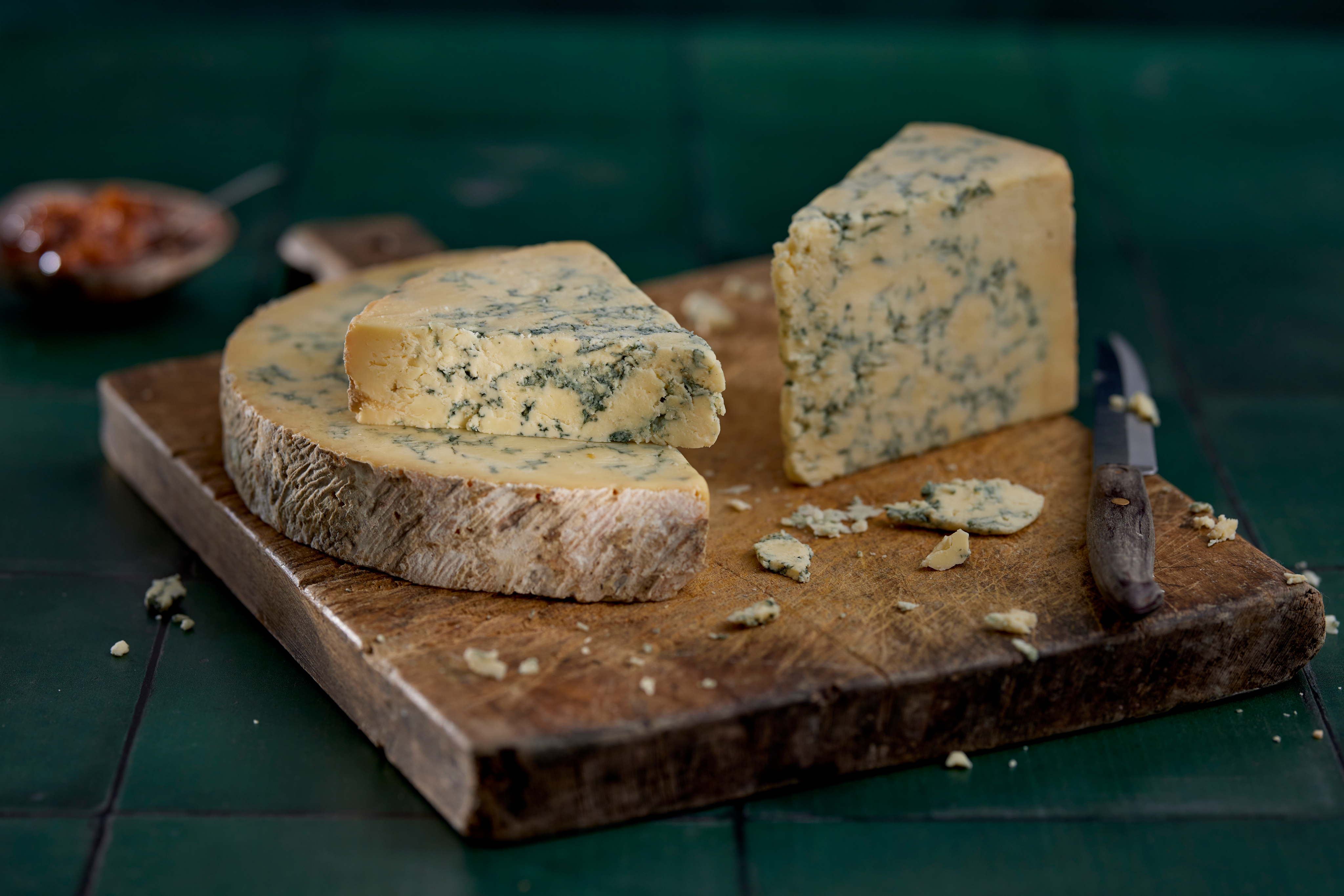 Stilton cheese wedges ready for display